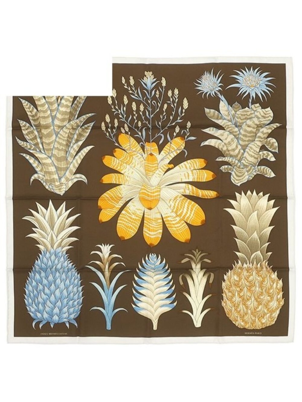 Hermes Scarf Carre 90 Silk Brown Multicolor Index Bromeliaceae Bromeliad